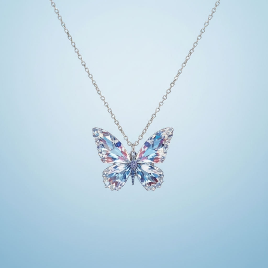 Collar mariposa fondo azul