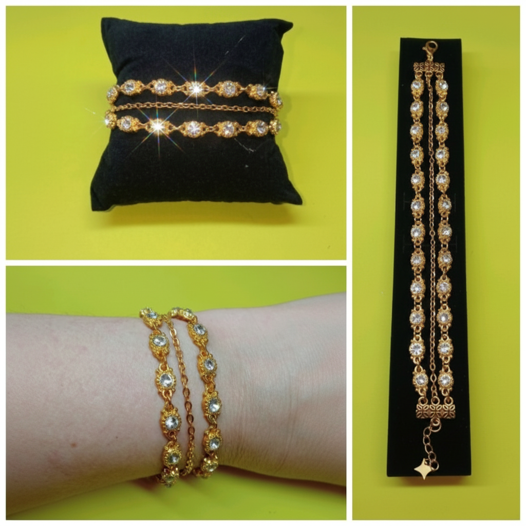 Pulsera triple hilo con cristales dorados